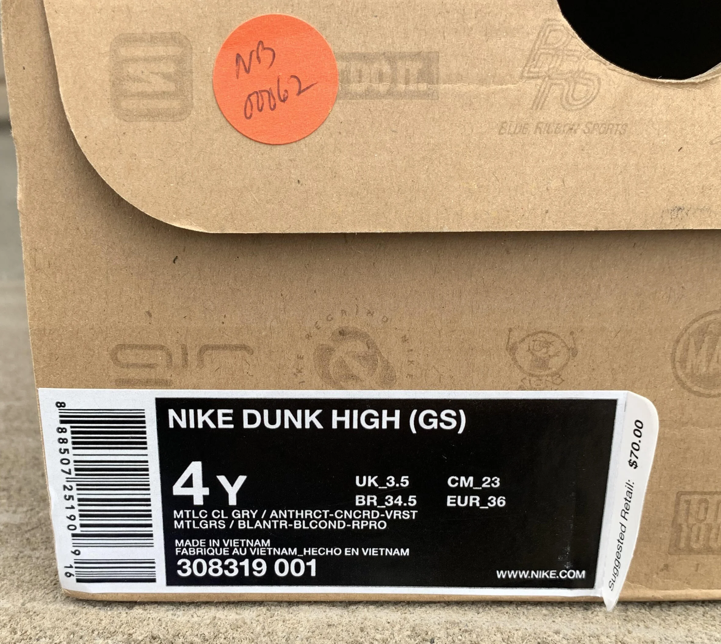 Kids Nike Dunk High Metallic Grey / Anthracite Concord (Size